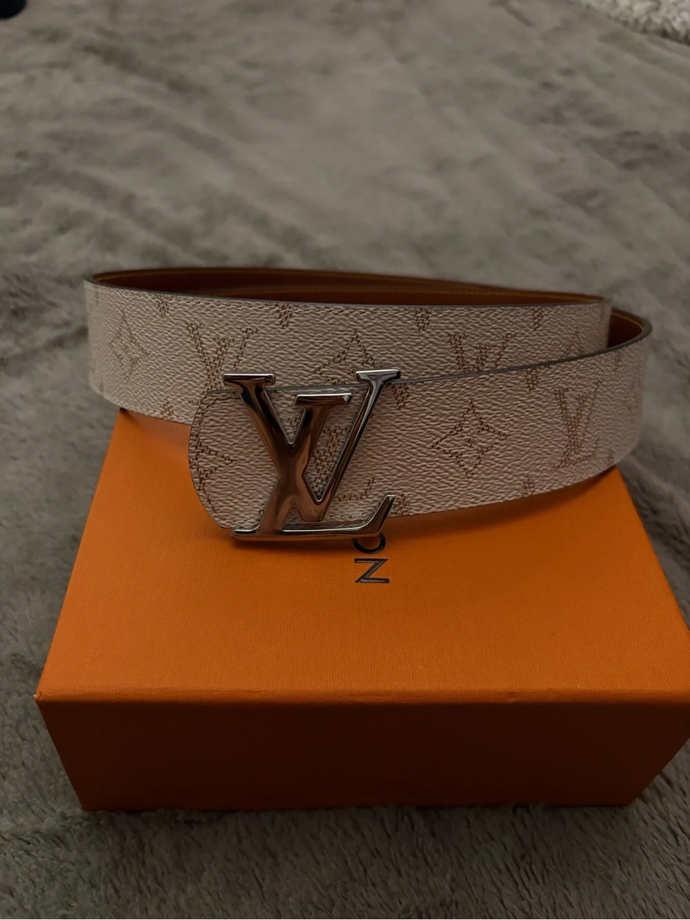 Louis Vuitton Beige and Tan Monogram LV Belt with Silver Buckle